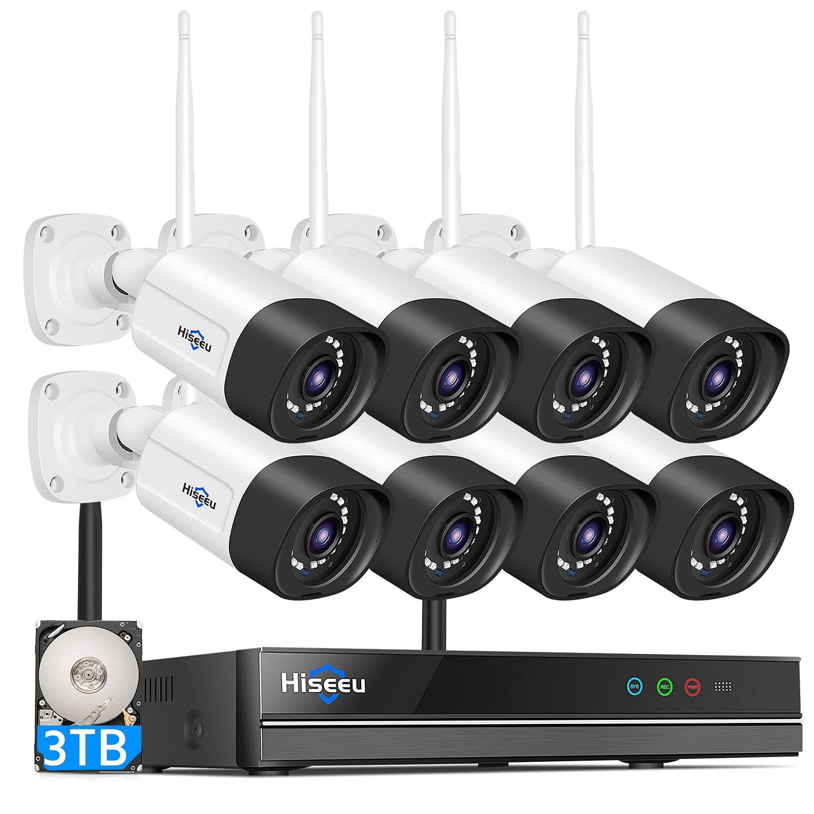 Hiseeu Wireless Security Camera System, 5MP WiFi Camera for Home Security, WiFi-Pro 8 Cam-Kit,16CH, 2-Way Audio, Color Night Vision, IP66 Waterproof, 3TB Storage, 24/7 Recording, No Monthly Fees