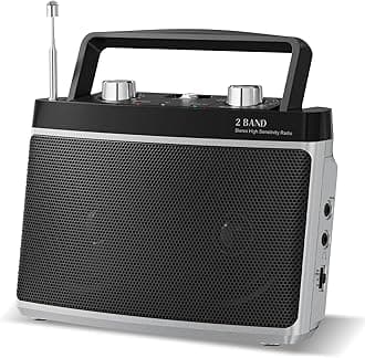 Portable AM FM Bluetooth Radio with 5W True Stereo Sound, Portable Radio with Dual Speaker | AUX Input | Headphone Jack | AC & Battery Powered – Perfect for Home, Kitchen, Outdoors (Silver)