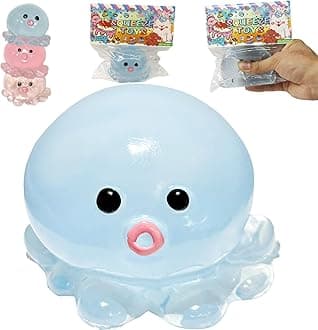 Cute Crystal Sequins Octopus Squeeze Toys, Original Design Taba Crystal Pink Blue Octopus Squishy Stress Balls (Blue)