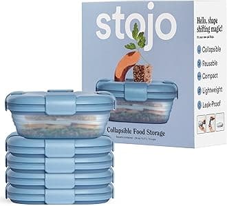 Collapsible Sandwich Box – 24oz, Reusable Food Storage Container, Silicone Bowl for Hot/Cold Food – Meal Prep, Lunch, Camping, Hiking – Dishwasher Safe (Set of 5, Translucent Steel)