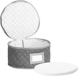 Beete China Storage Case - Dinner Plate Quilted Case - 12 inches diameter x 7 inches height - Gray - Includes 12 Felt Separators