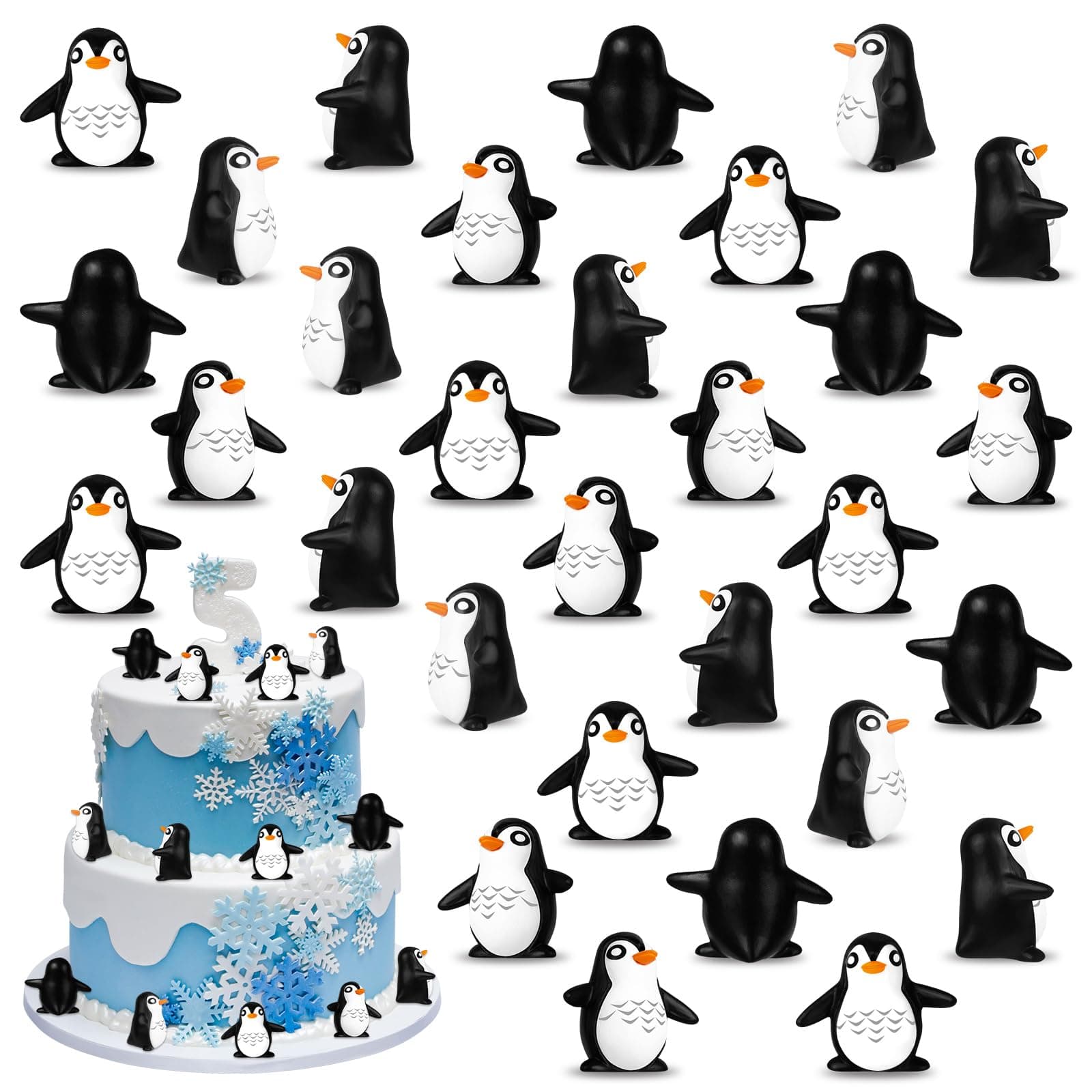 30 Pcs Mini Penguin, Mini Resin Cow Penguin, Tiny Mini Animals Miniature Figurines, Cute Penguin Cupcake Toppers Fairy Garden Miniature Landscape Ornaments for Home Décor, Cake Decoration, DIY Crafts