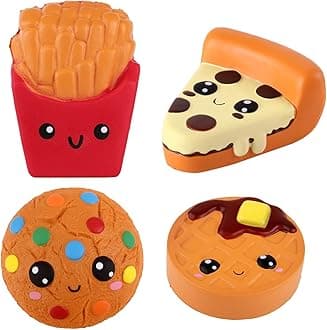 AnboorSquishies Pizza,Cookies,Chocolate Cake and French Fries Kawaii Scented Soft Slow Rising Simulation Simulation Food Squishies Stress Relief Kids Toy Collection Decorative Props,4 Pcs