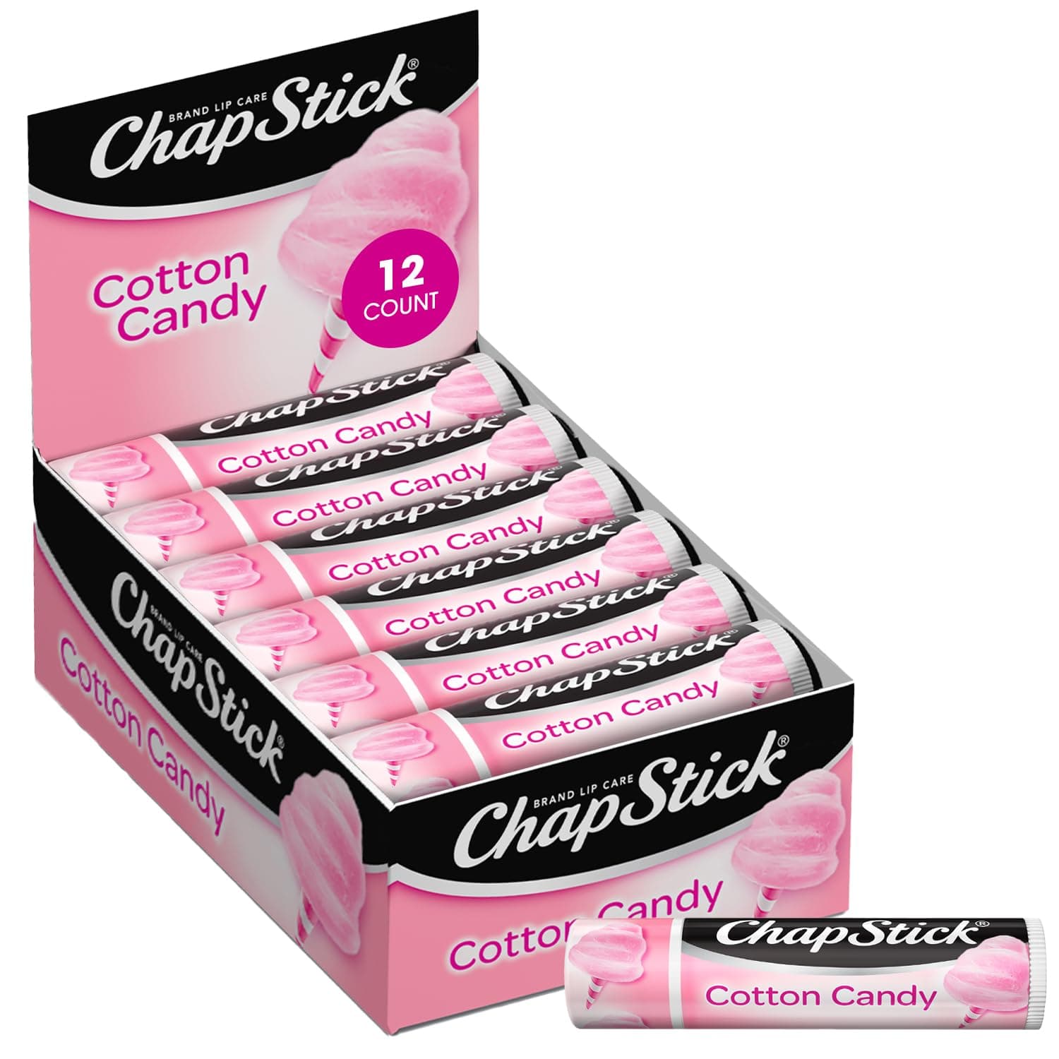 ChapStick Lip Moisturizer, Cotton Candy, 12-Pack – Limited Edition Bulk Lip Balm, Fun & Yummy, 0.15 Oz Ea