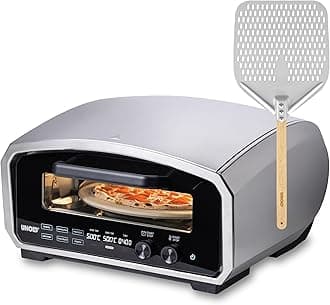 Unold Enzo 500°C Pizza Oven 68916 - Indoor and Outdoor IPX4 - Electric Neapolitan Pizza Maker - Up To 12" with 33cm Rotating Pizza Stone - Adjustable Timer - Includes Pizza Peel - 2100W -240V