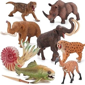 Fantarea 9 PCS Prehistoric Animal Model Figures Ancient Smilodon Mammoth Figurines Party Favors Supplies Cake Toppers Decoration Collection Set Toys for 5 6 7 8 Years Old Boys Girls Kid Toddlers