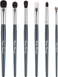 Natural Goat Hair Eye Makeup Brush Set, 6 Pcs Professional Blending Eyeshadow Makeup Brushes for Concealer Eyebrows Eyeliner, Soft Hairs & Wood Handle… (blue 6pcs)