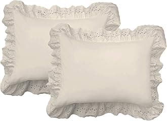 Fresh Ideas Eyelet Ruffled Pillow 2 Pack Sham Standard, Ivory