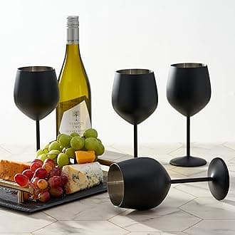 OS Oak & Steel ENGLAND - 4 Elegant Large Wine Glasses in Black Matte, 550ml - Unbreakable Glass Gift Set for Home Bar, Wedding, Anniversary, Birthday Party