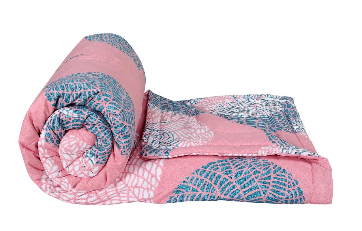 BSB HOME 220 GSM Microfiber Reversible AC Comforter/Blanket for Winter/Quilt/Duvets for Single Bed Size (152X240 cm, Light Pink and Light Green)