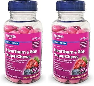 Amazon Basic Care Heartburn & Gas SuperChews Chewable Tablets,Fast-Acting Relief,Mixed Berry,(Previously SoundHealth),82 Count (Pack of 2)
