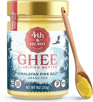 Himalayan Pink Salt Grass-Fed Ghee Butter by 4th & Heart, 9 Ounce, Pasture Raised, Non-GMO, Lactose Free, Certified Paleo