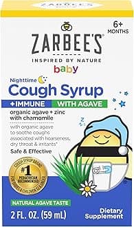 Zarbee's Baby Nighttime Cough Syrup + Immune, Baby Cough Syrup, Organic Agave + Zinc & Chamomile, No Drugs or Artificial Flavors, Natural Agave Taste, 2 fl. oz