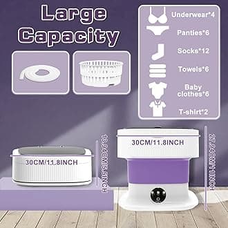 Portable Washing Machine, 16L Mini Washing Machine with 3 Modes, Foldable Collapsible Washer and Dryer with Spin for Travel, Socks, Baby Clothes (Purple)
