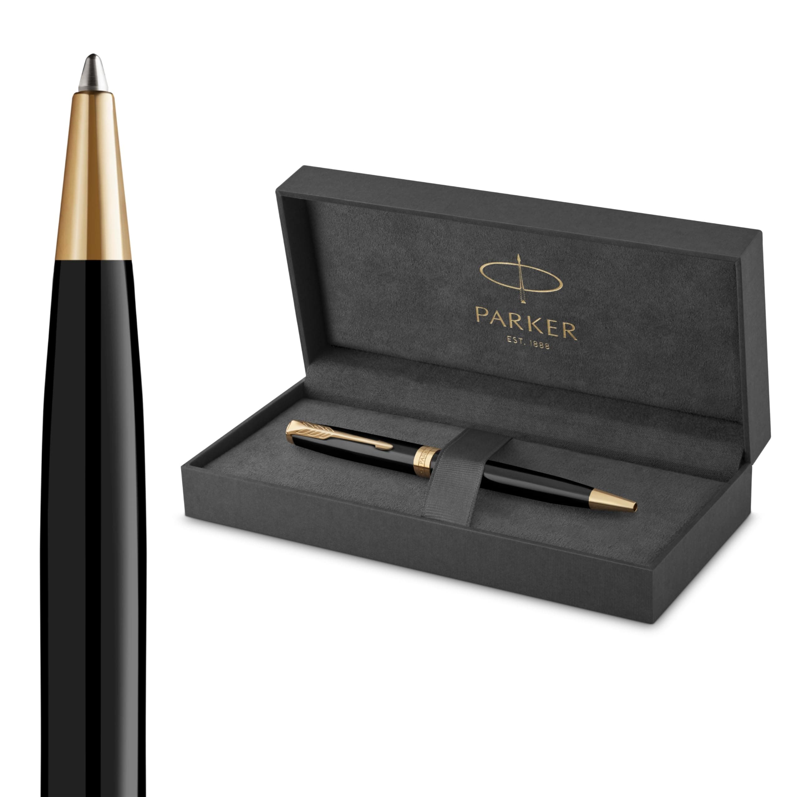 Parker Sonnet Ballpoint Pen Black Lacquer with Gold Trim Medium Point Black Ink (1931497)