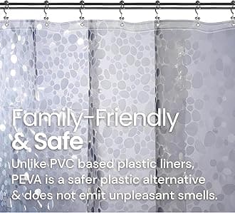 Kuber Industries (Pack of 6) Shower Curtains for Bathroom | Stone Print Waterproof Curtain | PVC Washroom Curtain | 9 Feet | Transparent