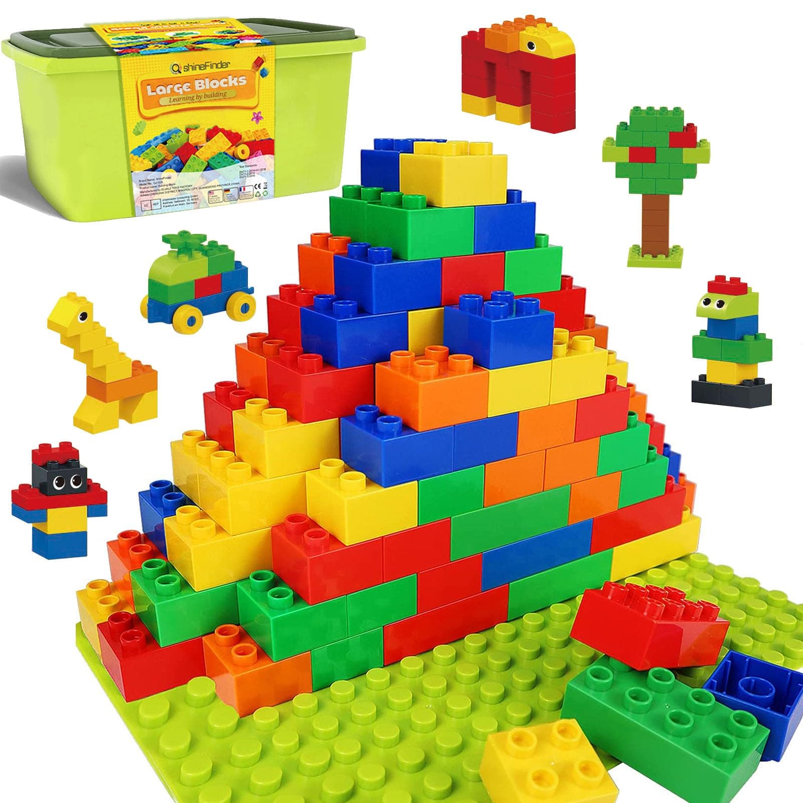 Large Building Blocks Compatible With Duplo, Set for Toddlers From 3 Years With Stone Box, Creative Play Educational Toy