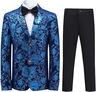 Boys Suit Formal Tuexdo Golden Jacquard Slim Fit 2 Pieces Suit Set Jacket Pants for Wedding Prom Party