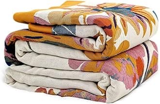 Boho Throw Blanket for Bed 100% Cotton Ultra Soft Rustic Quilt Floral Printed Farmhouse Decor Fall Bed Blankets,98"×98" All Season Rustic Throw for Sofa Couch ChairOEKO-TEX STANDARD 100