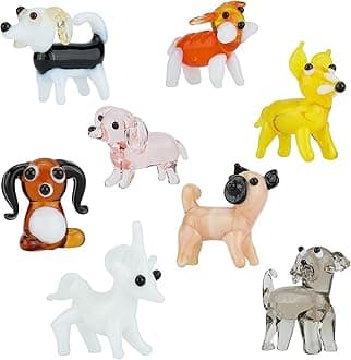 8 Pcs Tiny Glass Animals Blown Mini Glass Figurines Handmade Lampwork Animal Figurines Sets for Home Decoration Collectibles and Gifts（Dog Colletion