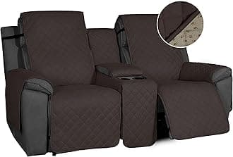Non-Slip Loveseat Recliner Sofa Cover with Console, Water Resistant Double Reclining Couch Cover with Adjustable Strap, 2-Piece Washable Furniture Cover for Dog Pet (2 Seater, Chocolate)