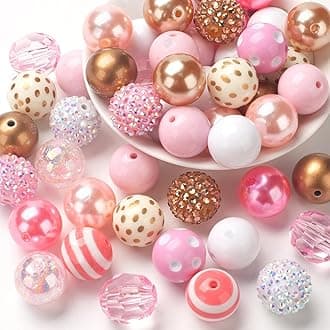 20mm Bubblegum Beads for Adult Crafts Making, 50 PCS Beads Bulk Mix, Colorful Chunk Bubble Gum Bead with Round Spacers, Extender Chains, Beading Cord for DIY Bag Chain Crafts Bracelets Necklaces