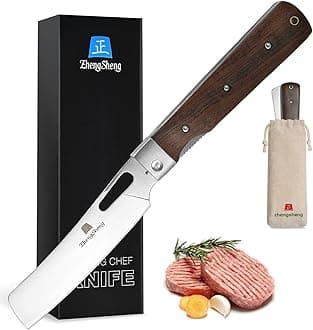 ZhengSheng Folding Chef Knife 4.8" Sharp 440A Stainless Steel Blade Wooden Handle Pocket Foldable Japanese Style Kitchen Knife for Outdoor Camping Cooking