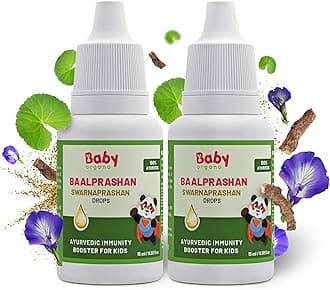 Babyorgano Swarnaprashan Drop for Kids - Suvarnprashan Immunity Booster Enriched with 24CT Gold, Healthy Growth & Strength - 100% Ayurvedic - FDCA Approved - 15ml, Age 0-15 Years (Pack of 2)