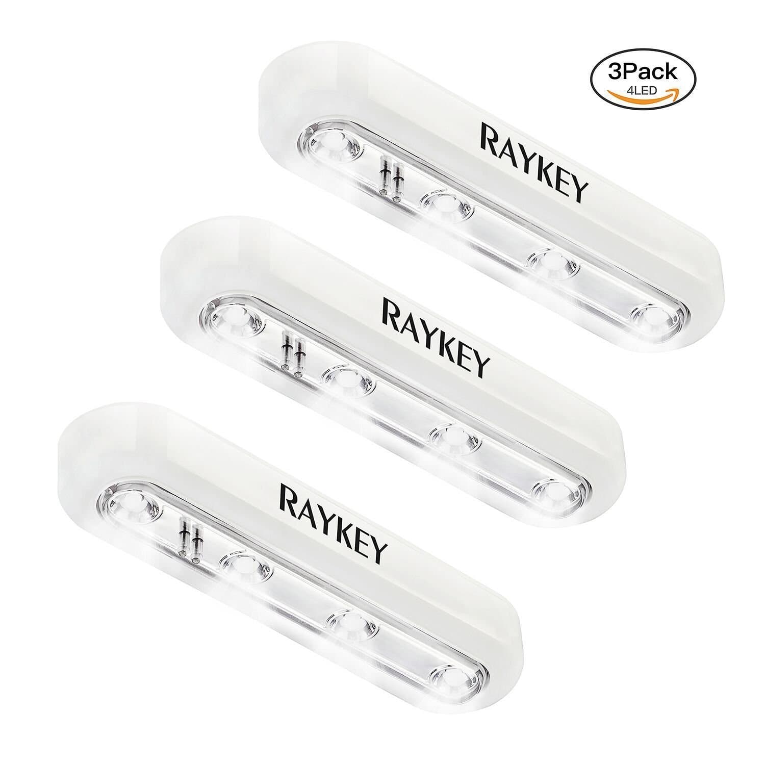 RAYKEY [Newest Generation] Touch Tap Push Sensor Light, Set of 3 Super White Bright 4-Led Battery-Operated, for Closets, Dresser, Cabinet, Attics, Gara