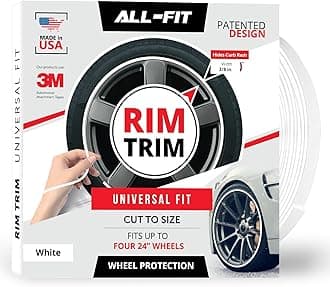 All-Fit Automotive Rim Trim – Durable DIY Car Exterior Accessories for Curb Rash Protection – Fits Up to Four 24” Wheels – Flexible, Durable Wheel Rim Protector (3/8″ width/White)
