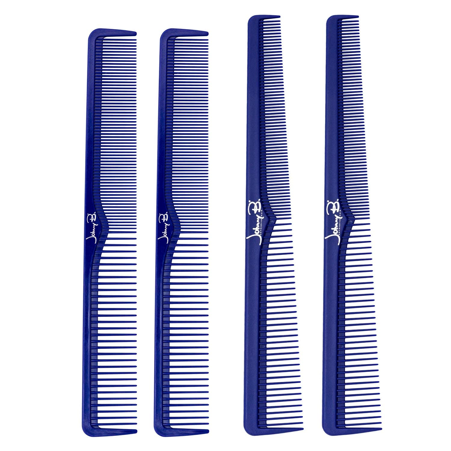 Johnny B Professional 4 Pack Carbon Cutting & Styling Combs for Barbers, At-Home Use, Blue
