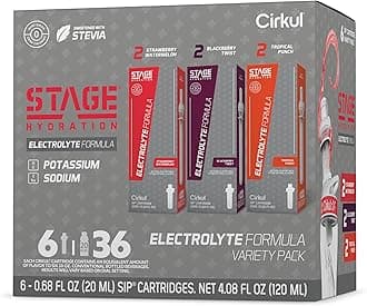 Stage Flavor Cartridge Variety Pack with Electrolytes and Stevia, 6-Pack (2 Strawberry Watermelon, 2 Tropical Punch, 2 Blackberry Twist)