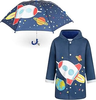 addie & tate Kids Umbrella for Girls and Boys & Rain Coats Set -Toddler Umbrellas Kids Raincoat Boys Girls Jacket