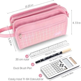 Sooez Large Pencil Case, Big Capacity Pencil Pouch Pen Bag with 3 Compartment, Portable Canvas Stationery Organizer with Zipper, Cute Aesthetic School Supplies For Teen Girls Boy College, Celadon
