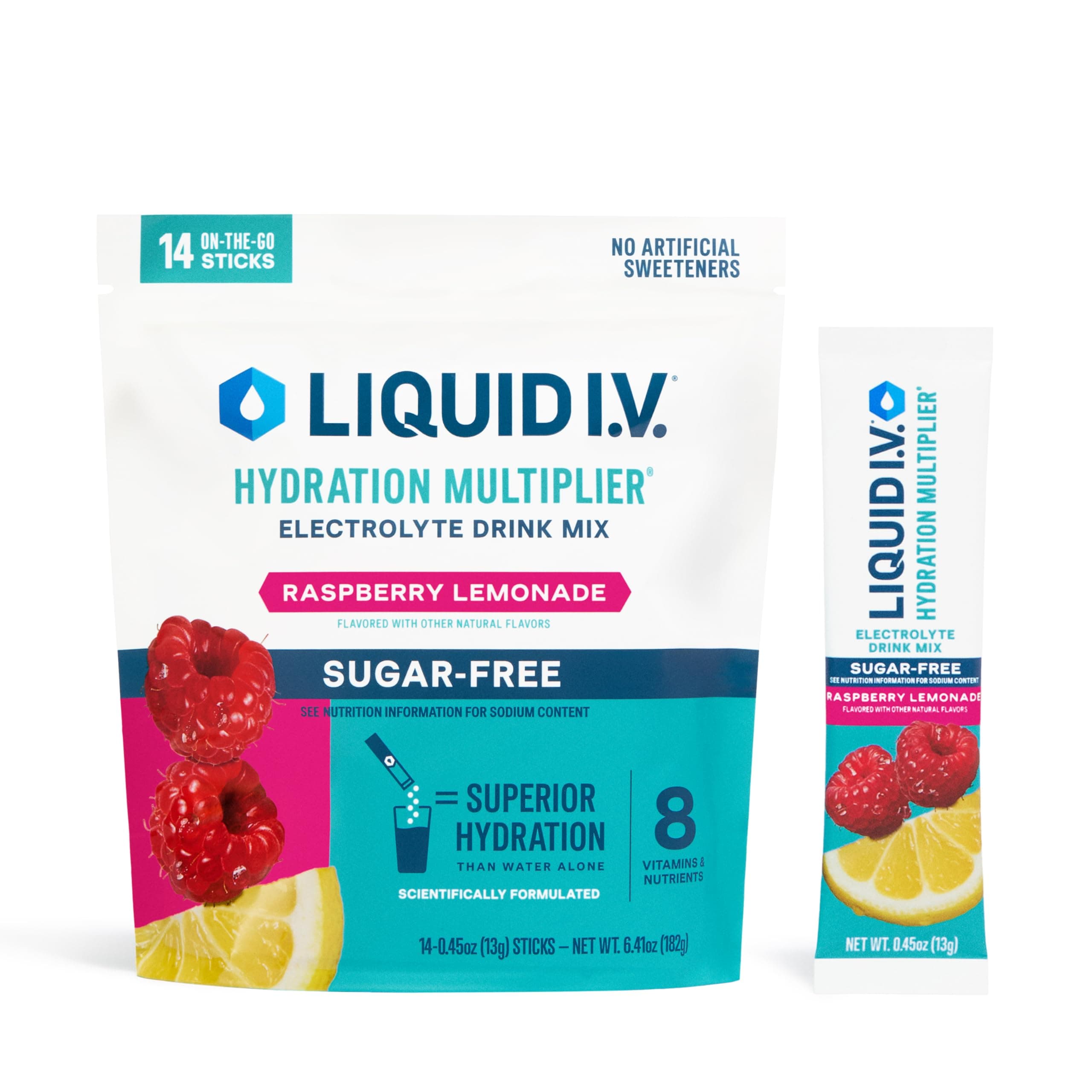 Sugar Free Hydration Multiplier - Raspberry Lemonade, Electrolyte Powder Drink Mix, 1 Pack (14 Servings)