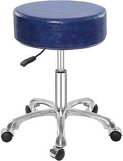 Swivel Rolling Stool and Footstool,Thick Padding,Adjustable Hydraulic Leather Chair with Wheels