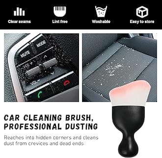 Ziciner Car Detailing Brush, Curved Soft Bristles Auto Removal Dust Collectors, Universal Vehicle Dashboard, Air Conditioner Vents etc Interior Cleaning Tool Accessory (White/Pink)