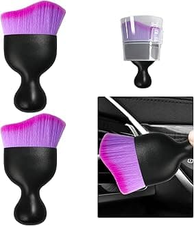 Ziciner Car Detailing Brush, Curved Soft Bristles Auto Removal Dust Collectors, Universal Vehicle Dashboard, Air Conditioner Vents, Interior Cleaning Tool Accessories (2PCS, Double Purple)