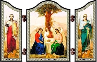NKlaus Holy Trinity Christian Icon, Svjataja Troica, Gold,silver,black, MDF-Holzplatte, Travel, 13.1 x 8.4 x 0.6 cm