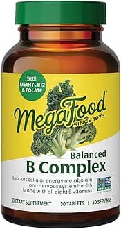 MegaFood Balanced B Complex - B Complex Vitamin Supplement, 8 B Vitamins including Vitamin B6, Vitamin B12, Folate, Biotin & more, Supports Cellular Energy Production, Vegan, Gluten Free - 30 Tablets