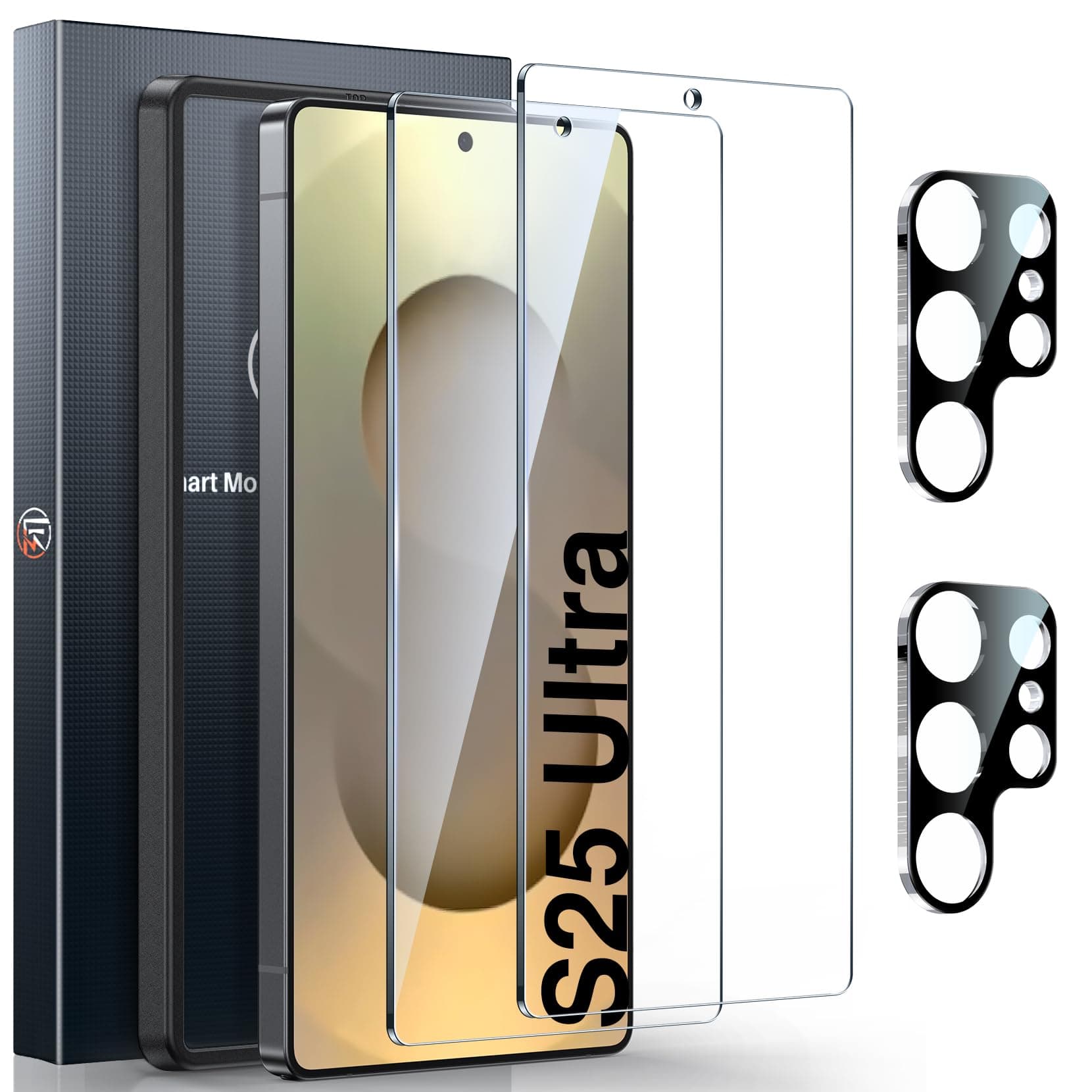 2+2 Pack for Samsung Galaxy S25 Ultra Screen Protector, 2 Tempered Glass Film + 2 Camera Lens Protector for S25 Ultra, Support Fingerprint Unlock, Anti-Shatter, Anti-Scratch, Easy Installation