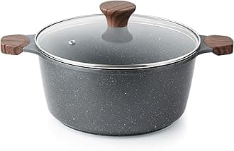SENSARTE Nonstick Stock Pot with Lid, 4.5 Quart Induction Cooking Pot with Tempered Glass Lid, Stew Pot with Swiss Nonstick Granite Coating, PFOA PFOS APEO Free, Gray