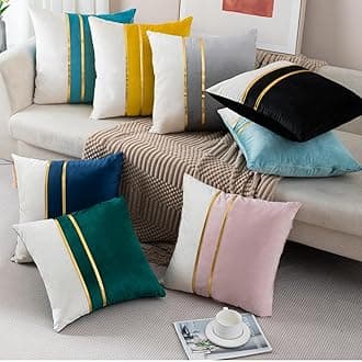 ZLINA Set of 2 Velvet Decorative Throw Pillow Covers Pink White Patchwork with Gold Leather Pillow Covers 16 × 16 Inch Cushion Covers Decor Living Room Sofa Bedroom Car