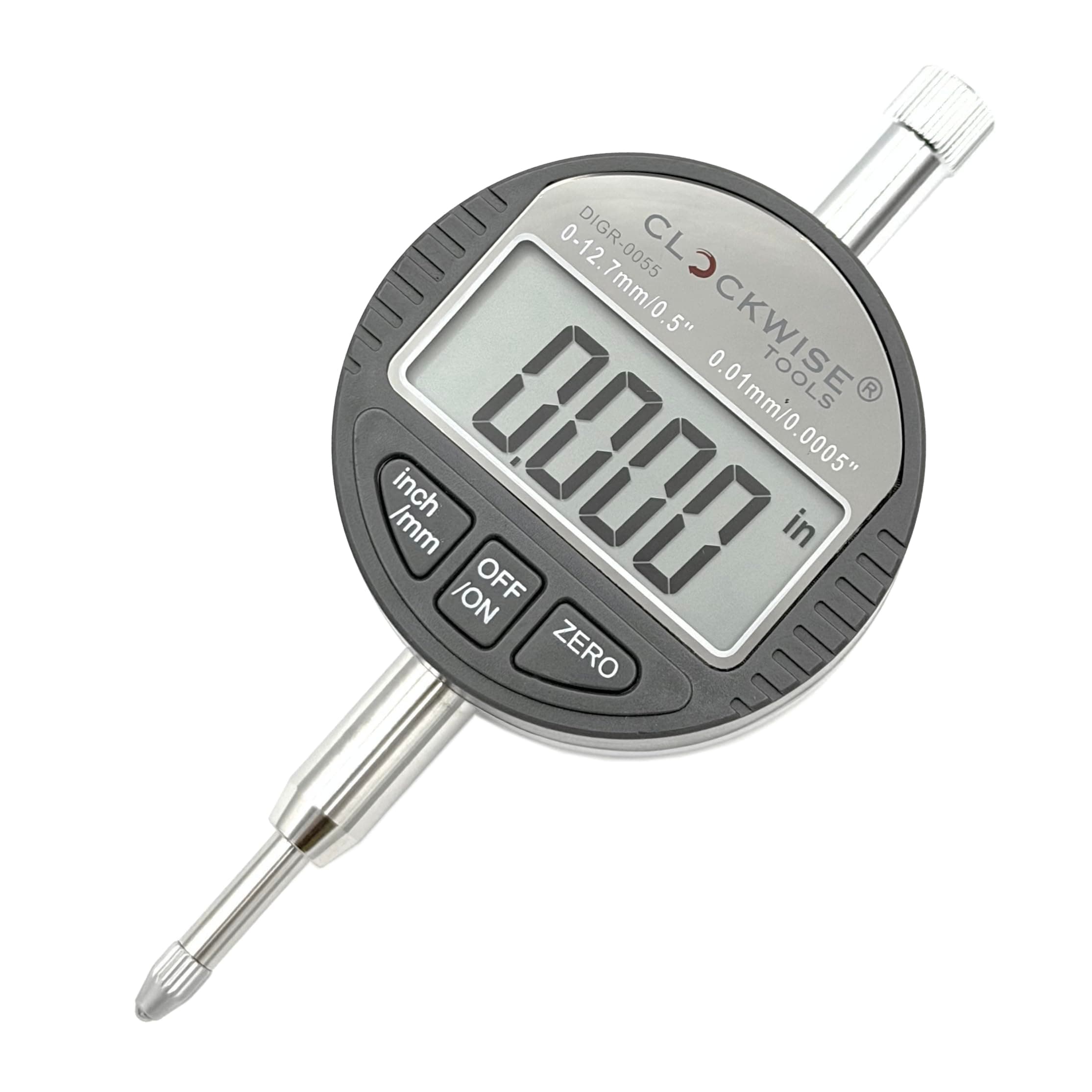 Clockwise Tools DIGR-0055 Electronic Digital Indicator Gage Gauge Inch/Metric Conversion 0-0.5 Inch/12.7 mm with Back Lug Auto Off Featured Measuring Tool