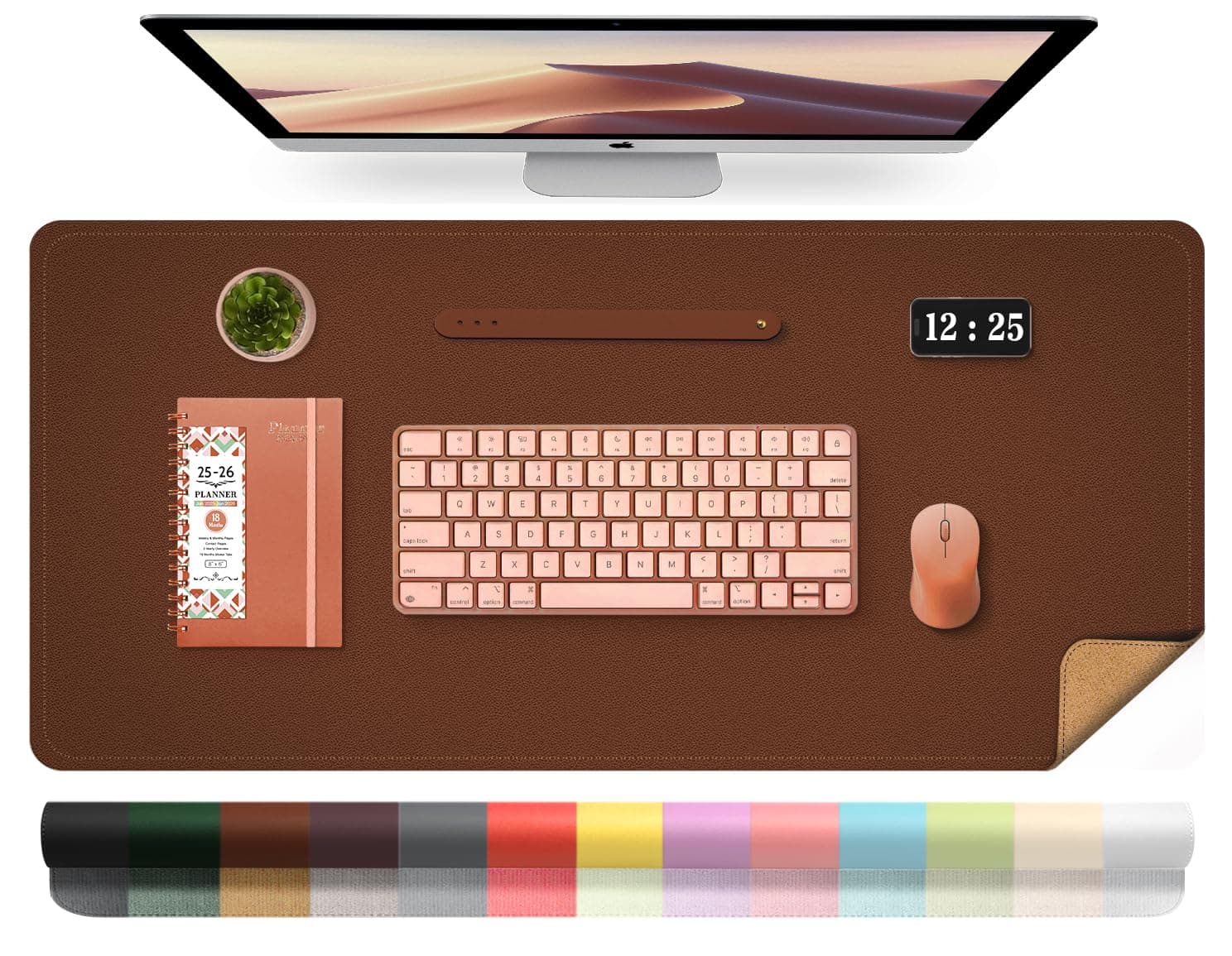 BLESWIN Leather Desk Pad Protector with Non-Slip Suede Bottom, Waterproof Computer Desk Mat, Easy Clean Mouse and Keyboard Mats, Writing Pad for Office Home (Seal Brown, 80x40cm)