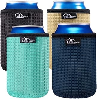 WKieason 12oz Standard Can Sleeves Insulators Sleeves Standard Can Covers 12OZ Beer Bottle Sleeves Coolers Holder Non-slip Neoprene Can Coolier Sleeves 4PC Pack (Black/Cool Mint/Dark blue/Khaki)