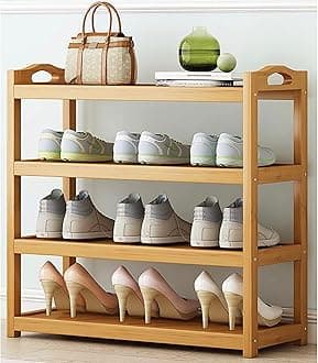 Wooden Shoe Rack, Bamboo Shoes Cabinet, Free Standing Entryway Shoe Tower Shelf, Shoes Organizer, Multi-Function Organizer, Boots Storage Shelf Modern House Furniture Home Office Stands (4 Tiers)