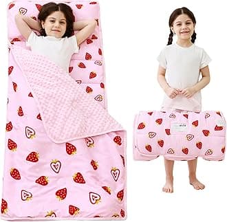 Toddler Nap Mat with Pillow and Blanket, Extra Large Rolled Napping Mats,Slumber Bags for Boys Girls,Kids Sleeping Bag for Daycare, Preschool Travel Camping