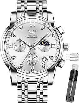 Male Wrist Watches, Analog Quartz Business Stainless Steel Waterproof Luminous Luxury Casual Big Diamond Dial Date Multi-Function Chronograph for Man