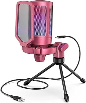 AmpliGame PC Gaming Streaming USB Microphone, RGB Desktop Microphone for Computer/Mac/PS4/PS5, Podcast, Recording, TikTok, Game Chat, Condenser Mic with Pop Filter, Shock Mount - Red